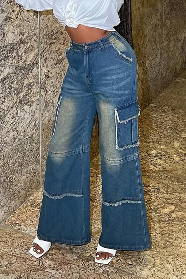 Casual Raw Trim Flap Pocket Jeans