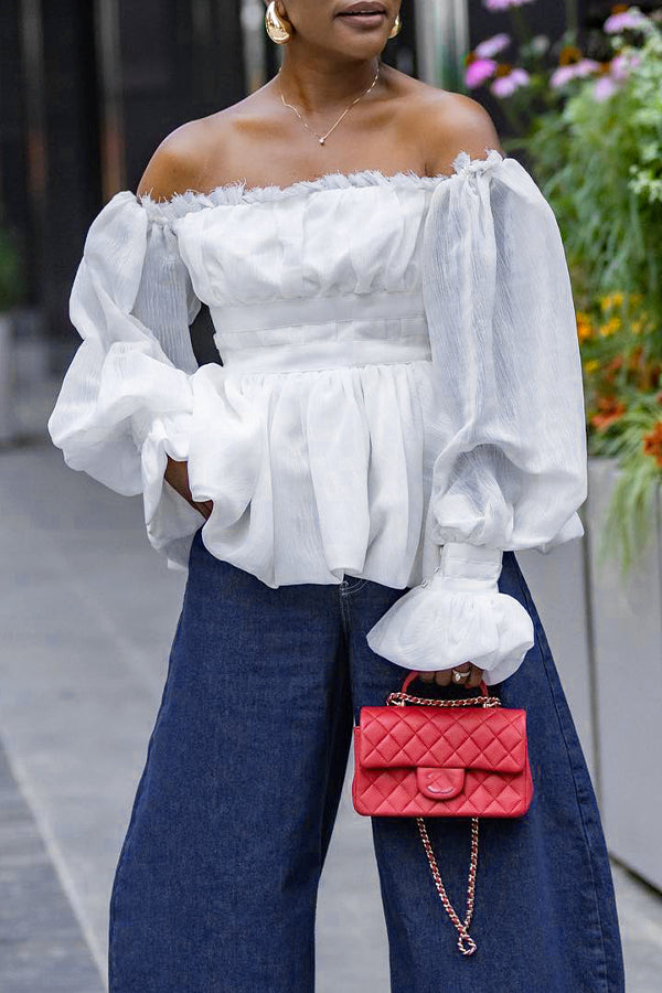 Chic Off Shoulder Gathered Sleeve Blouses