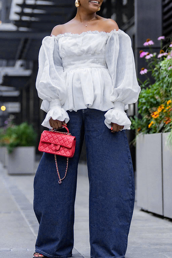 Chic Off Shoulder Gathered Sleeve Blouses