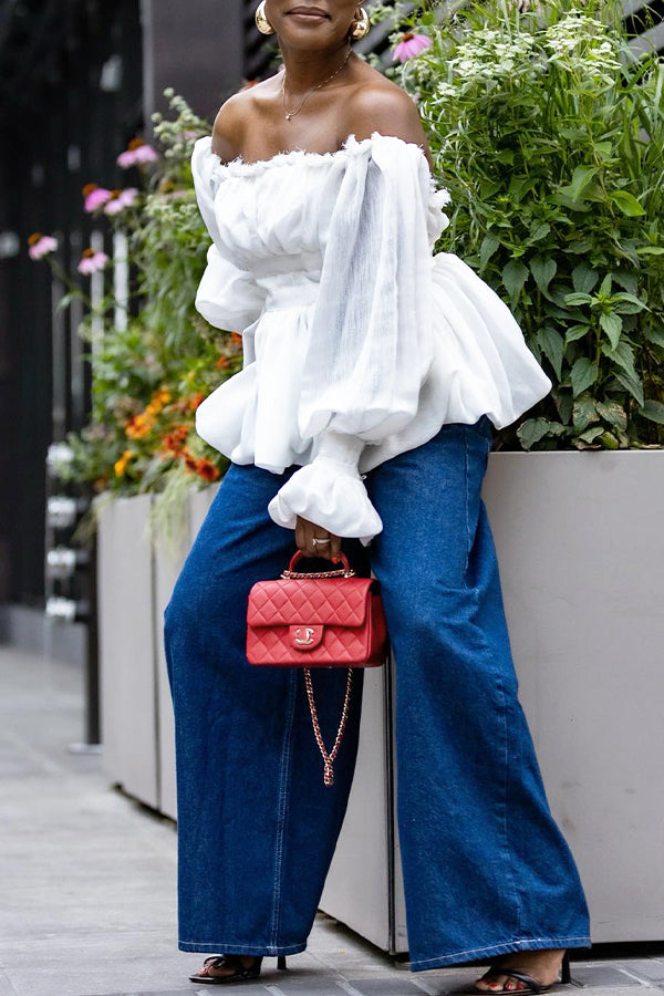 Chic Off Shoulder Gathered Sleeve Blouses