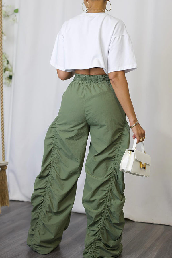 Retro Ruched Drawstring Waist Pants