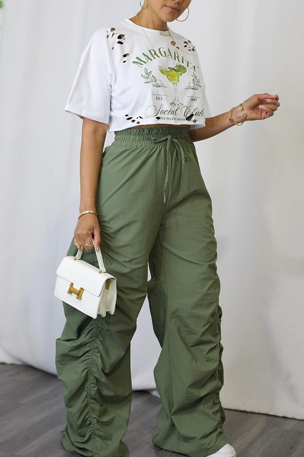 Retro Ruched Drawstring Waist Pants