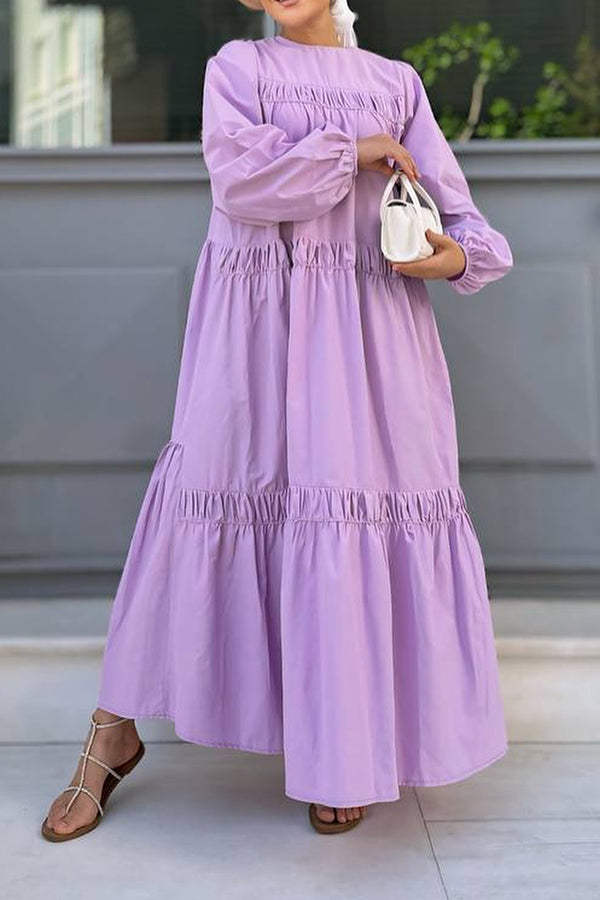 Vintage Ruffle Hem Lantern Sleeve Dress