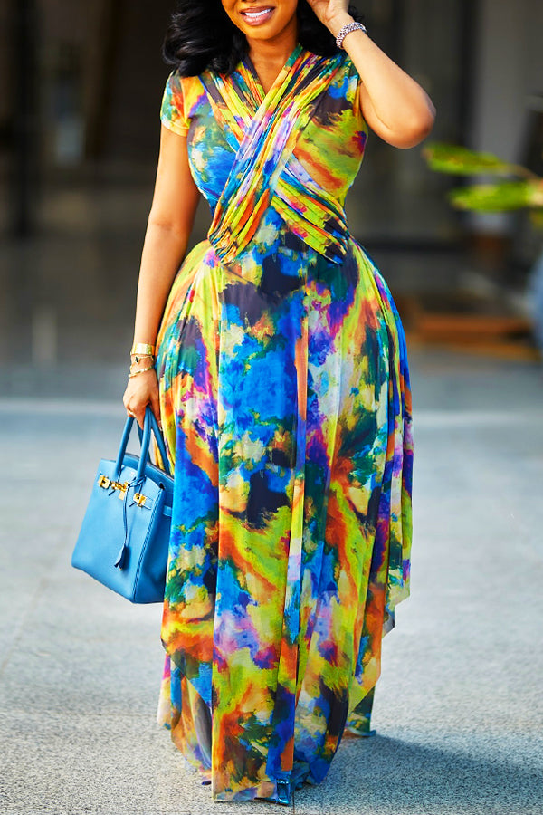 Spring Holiday Tie Dye Ruched Dress