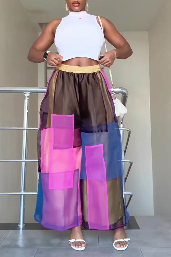 Stylish Colorblock Patchwork Wide Leg Pants