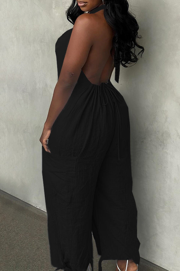 Stylish Halter Drawstring Back Jumpsuit