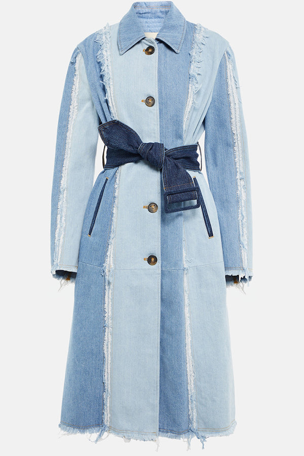 Stylish Colorblock Belted denim coat