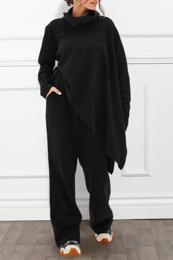 Casual High Neck Batwing Sleeve Top & Pants Set