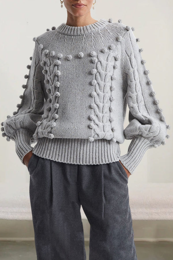 Cable Knit Lantern Sleeve Casual Sweater 