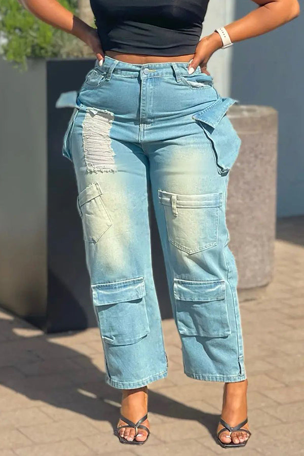 Casual Flap Pocket Straight Leg Jeans