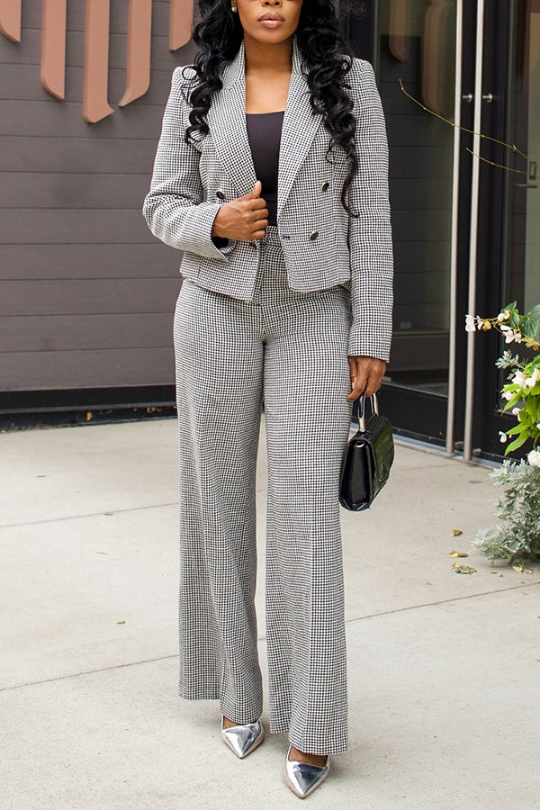 Fashion Plaid Double Breasted Blazer & Pants Set