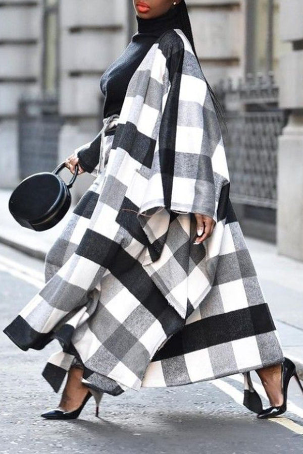 Casual Cozy Plaid Batwing Sleeve Oversized Cardigan