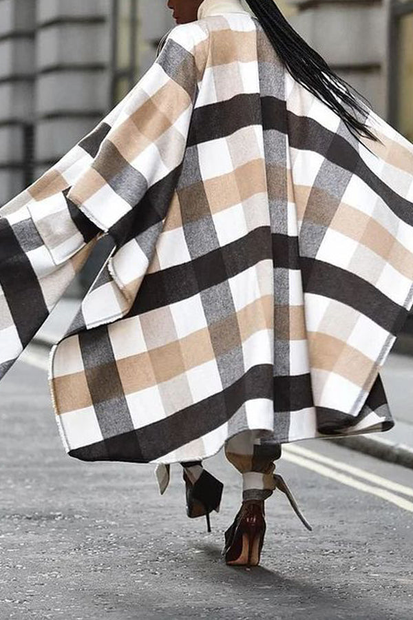 Casual Cozy Plaid Batwing Sleeve Oversized Cardigan