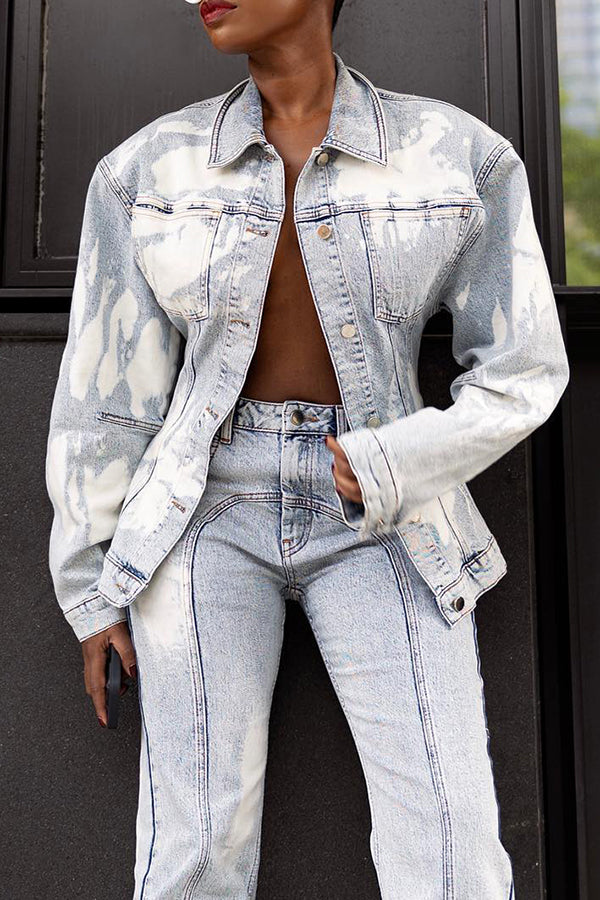 Casual Chic Color Block Decoration Denim Jacket