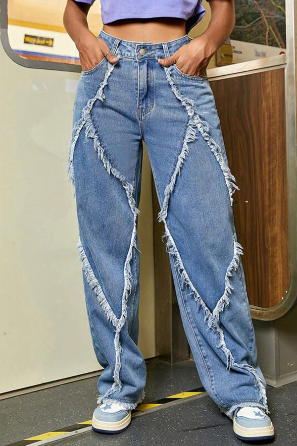 Casual Raw Trim Straight Leg Jeans