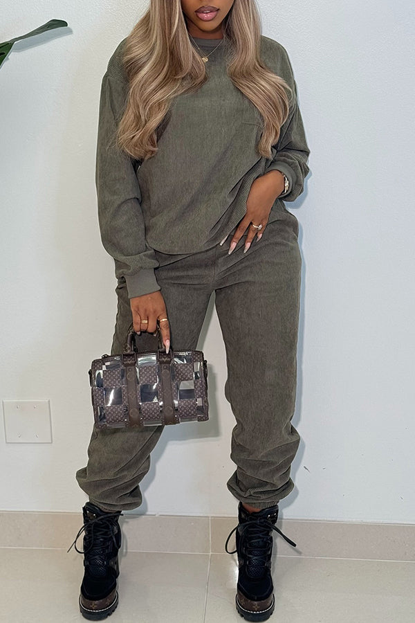 Casual Round Neck Sweatshirt & Sweatpants Set