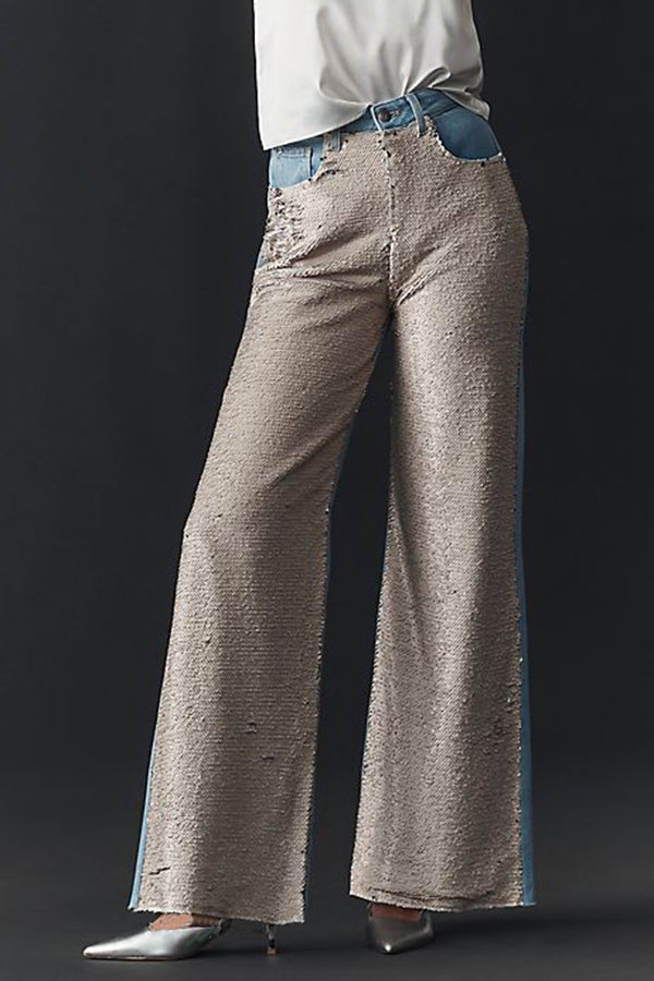 Casual Sequin Wide Leg Skater Jeans