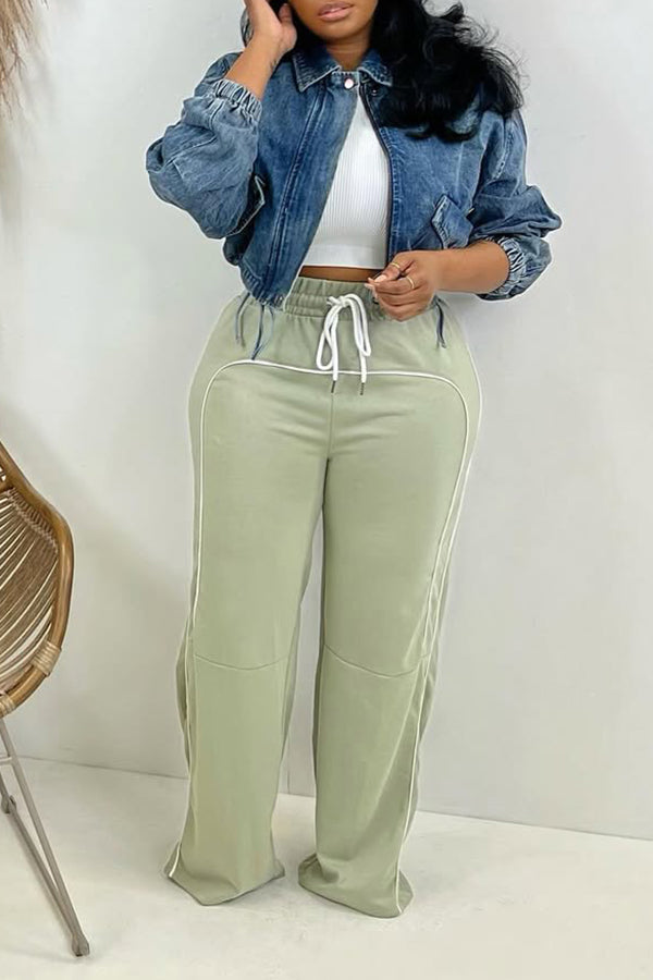 Casual Contrast Color Edge Wide Leg Pants