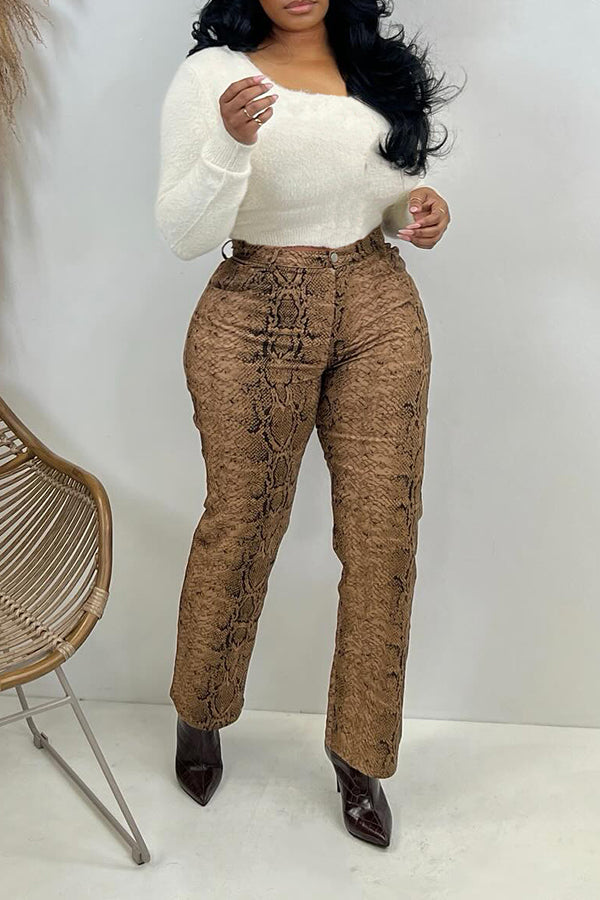 Casual Snakeskin Print Straight Leg Pants