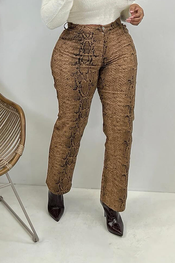 Casual Snakeskin Print Straight Leg Pants