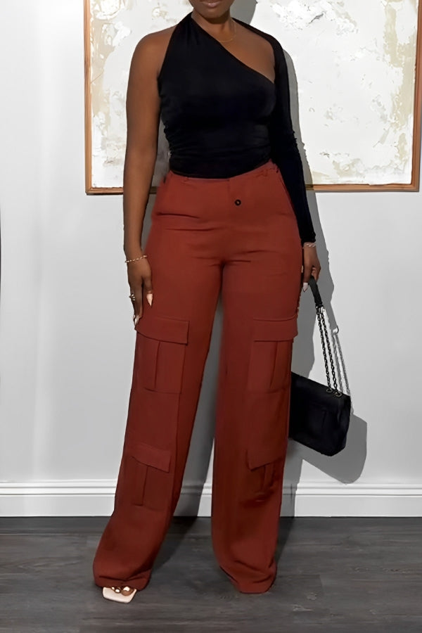 Casual Flap Pocket Wide Leg Pants