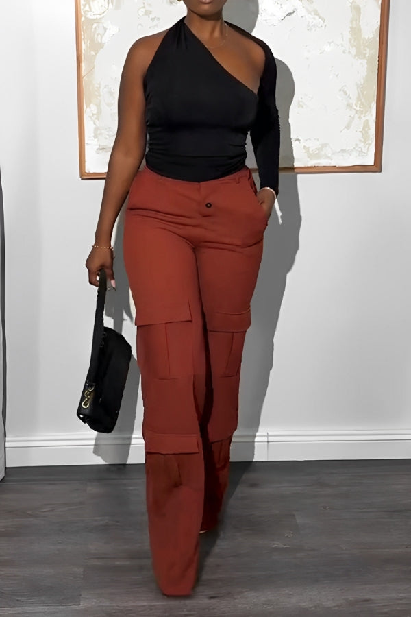 Casual Flap Pocket Wide Leg Pants