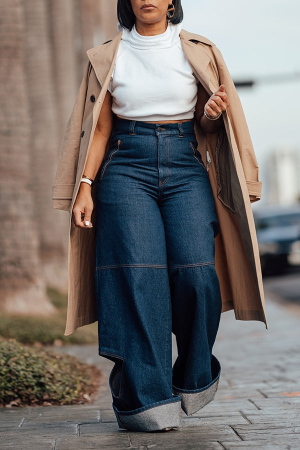 Stylish Side Cutout Wide Leg Jeans