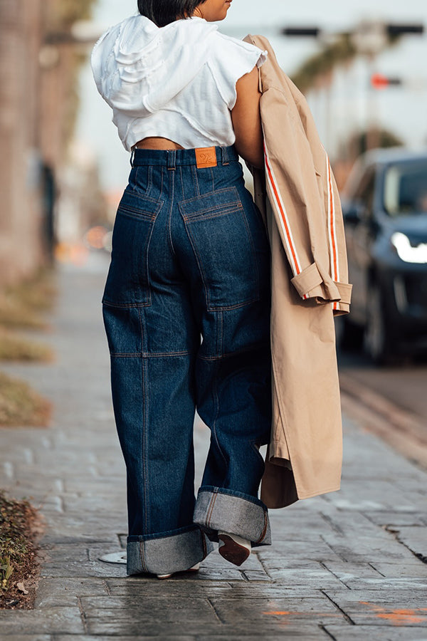 Stylish Side Cutout Wide Leg Jeans