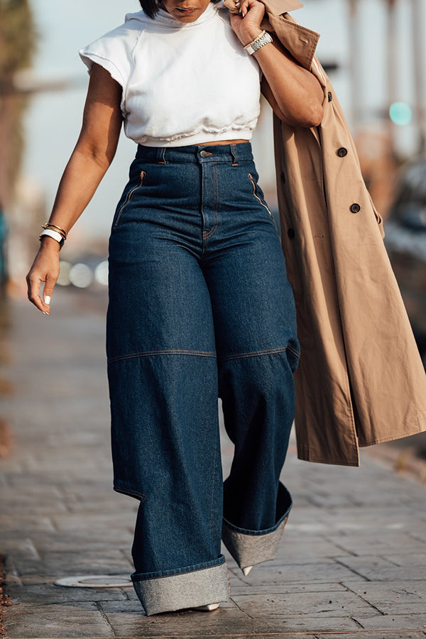 Stylish Side Cutout Wide Leg Jeans