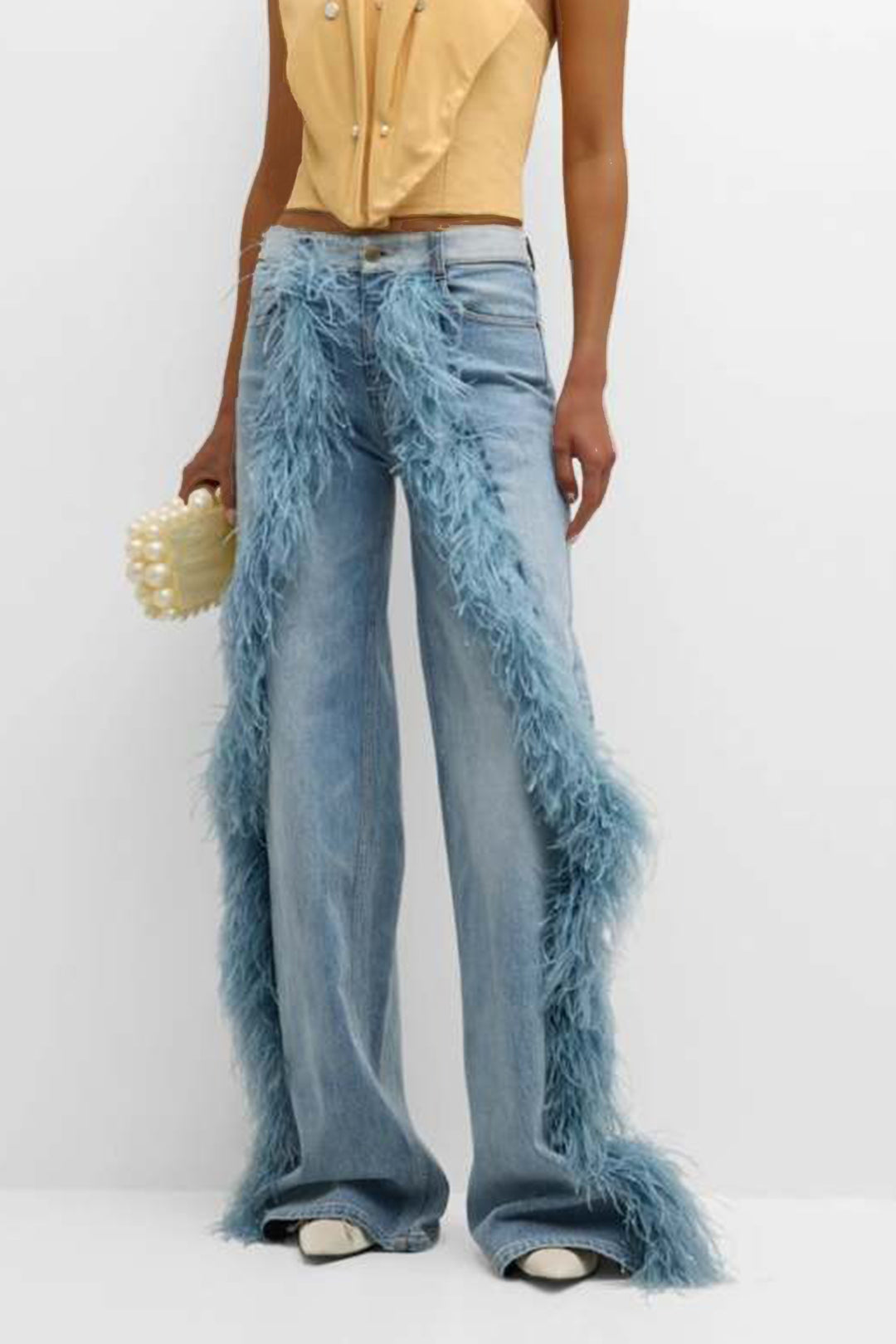 Stylish Feather Splicing Wide Leg Jeans