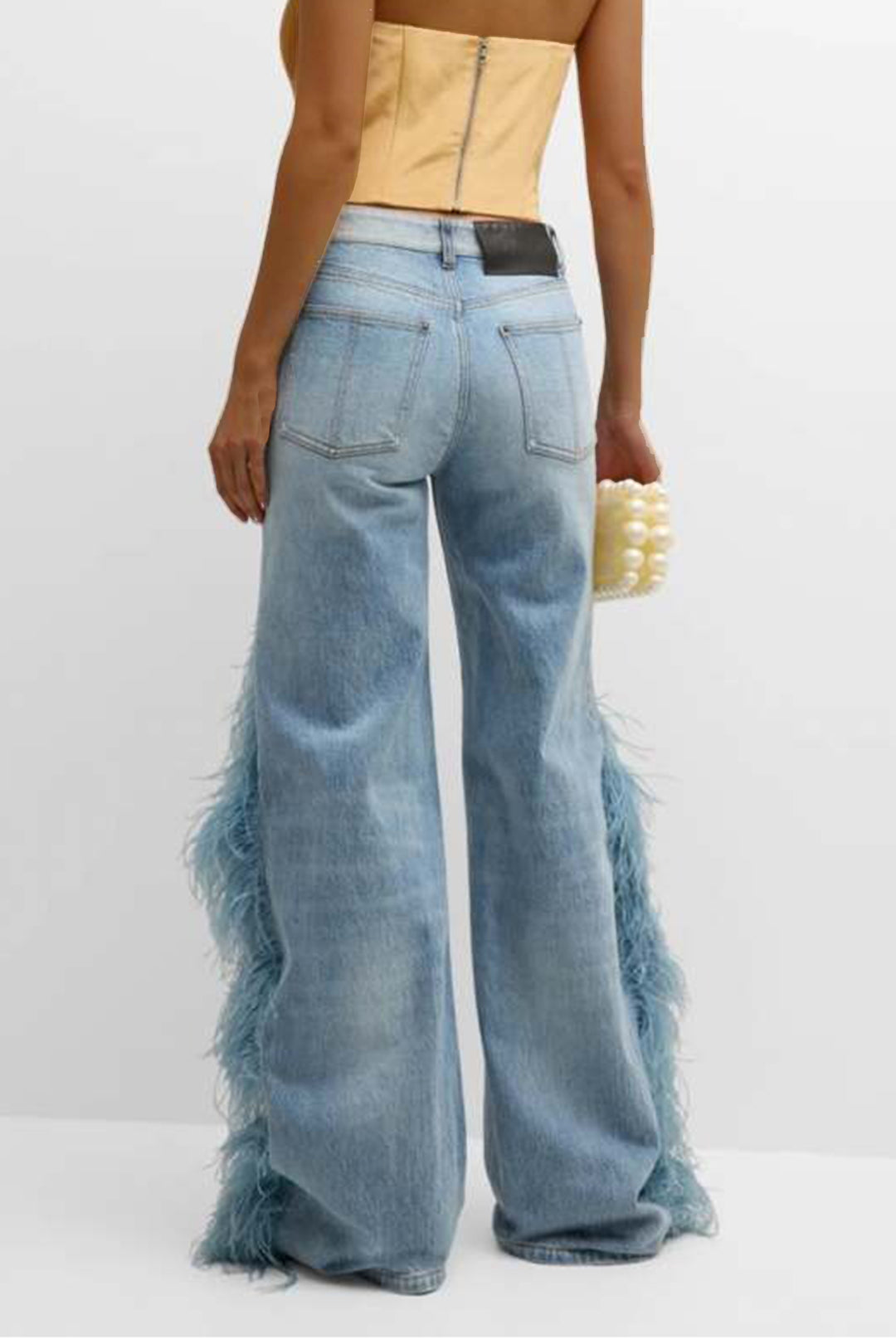 Stylish Feather Splicing Wide Leg Jeans