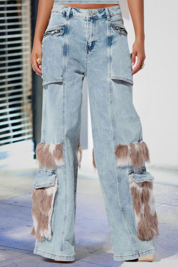 Fluff Cargo Pocket Wide Leg Jeans