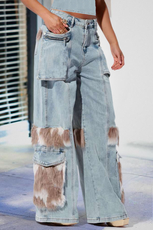 Fluff Cargo Pocket Wide Leg Jeans