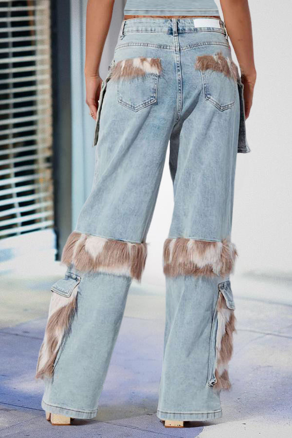 Fluff Cargo Pocket Wide Leg Jeans