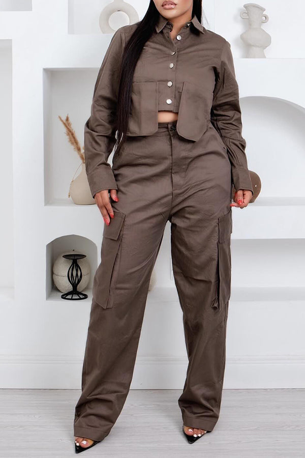 Casual Patched Pocket Shirt & Cargo Pants Set