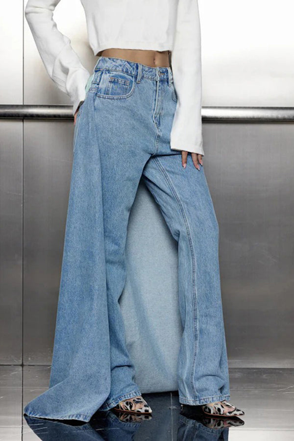 Stylish Splicing Denim Skirt Jeans