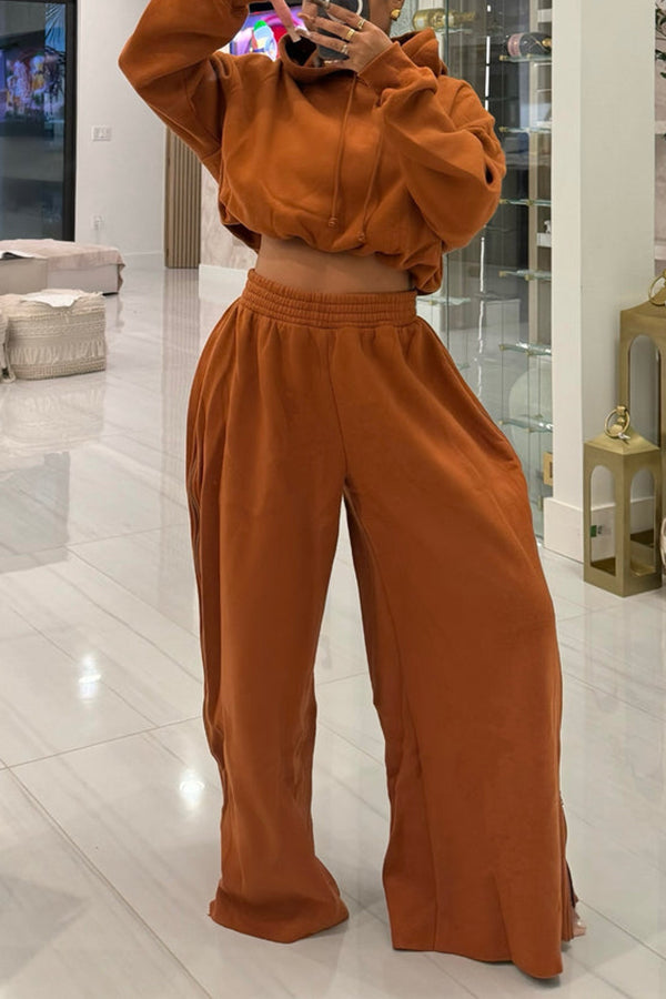 Casual Hoodie & Side Zip Up Pants Set 