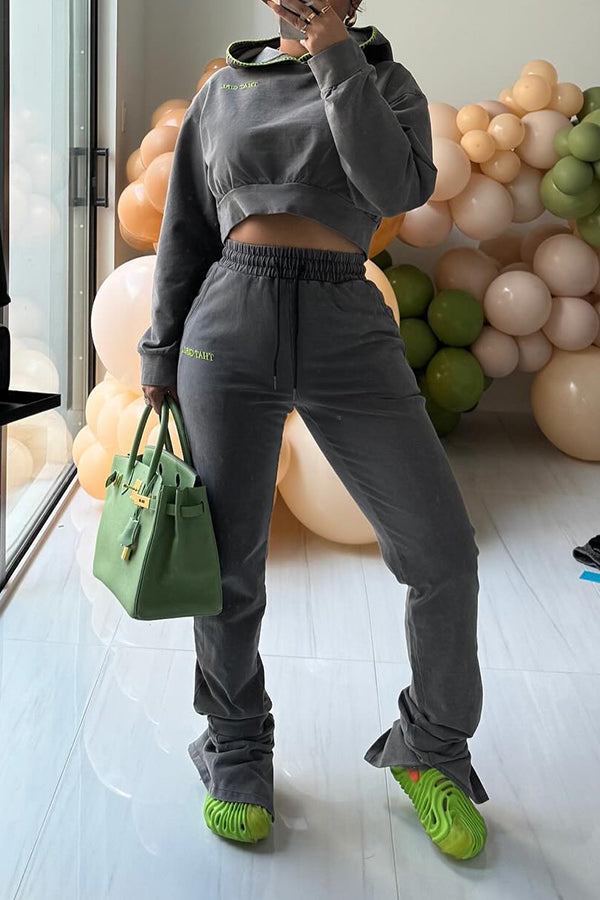 Casual Letter Hoodie & Drawstring Waist Pants Set