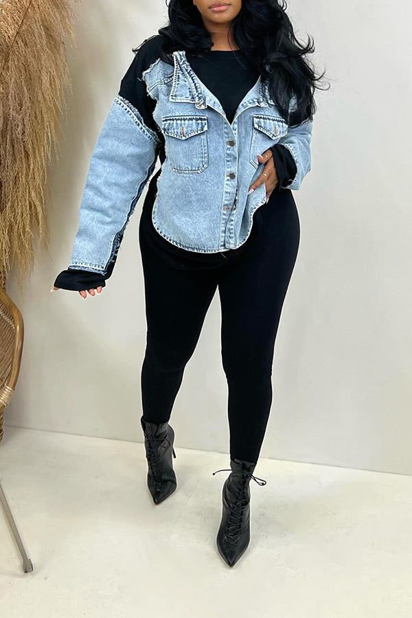 Casual Single Breasted Denim Splicing Jacket