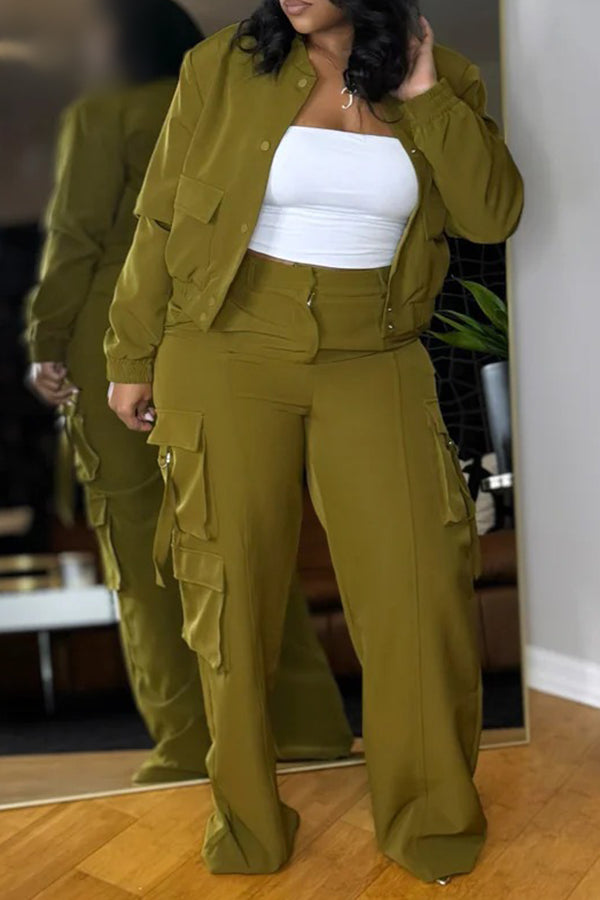 Casual Single Breasted Jacket & cargo pants Set