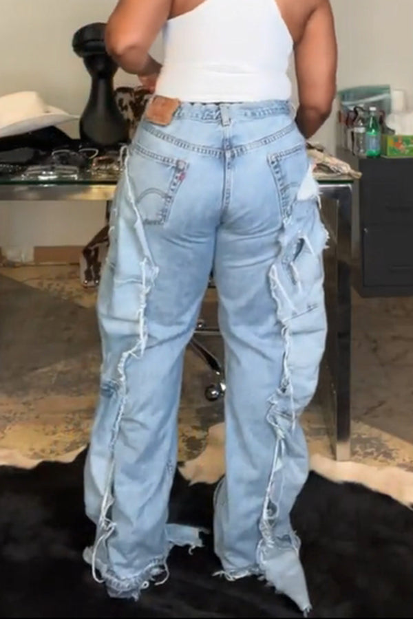 Unique Design Splicing Wide Leg Jeans