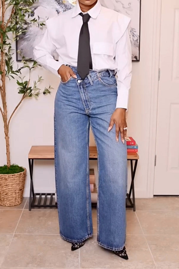 Stylish Asymmetrical Waist Wide Leg Jeans