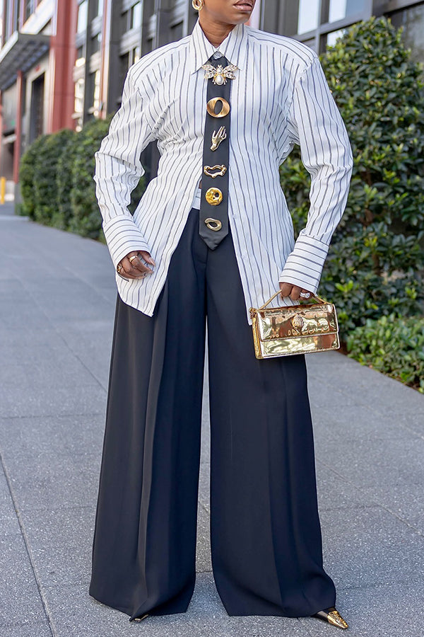 Stylish Striped Shirt & Wide Leg Pants Set