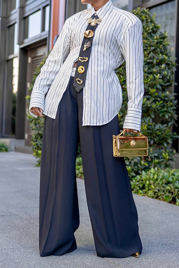 Stylish Striped Shirt & Wide Leg Pants Set