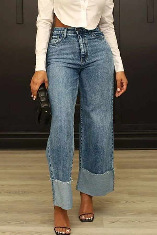 Classic Subtle Pocket Stitching Wide Leg Jeans 