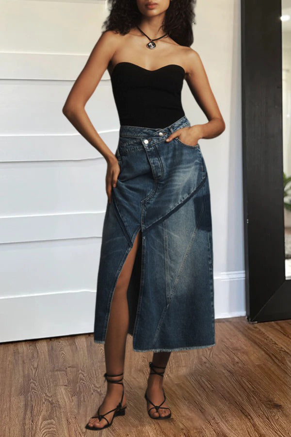 Stylish Asymmetrical Waist Denim Skirt