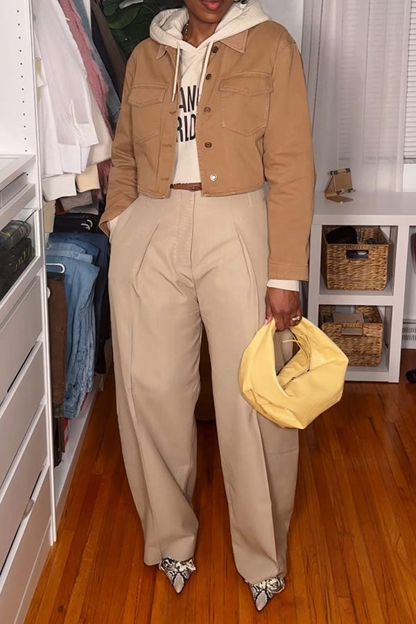 Chic Solid Ruched Wide Leg Pants