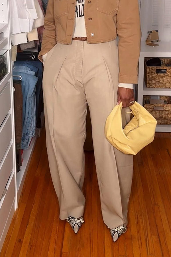 Chic Solid Ruched Wide Leg Pants