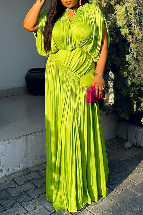 Elegant Ruched Asymmetrical Hem Maxi Dress