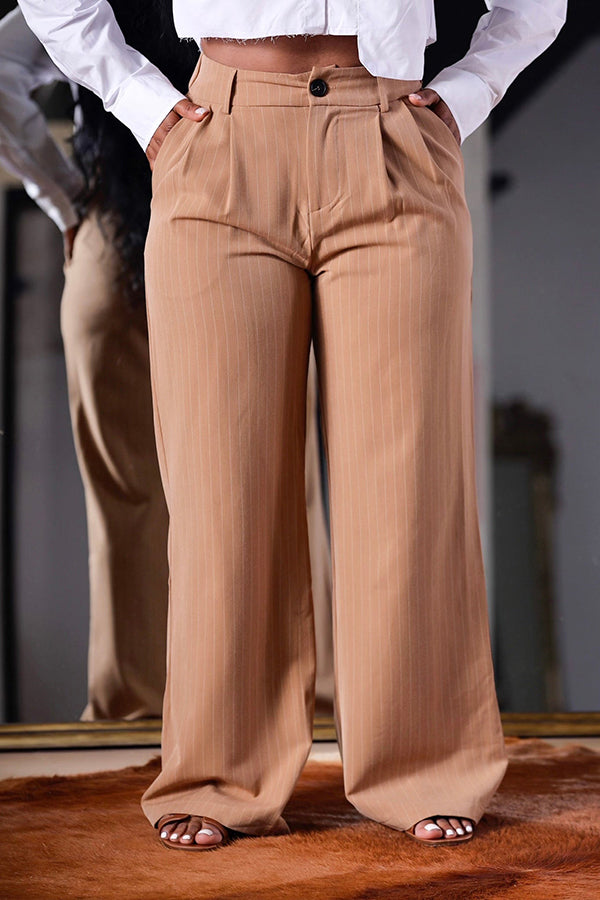 Unique Striped Pleated Straight Leg Pants